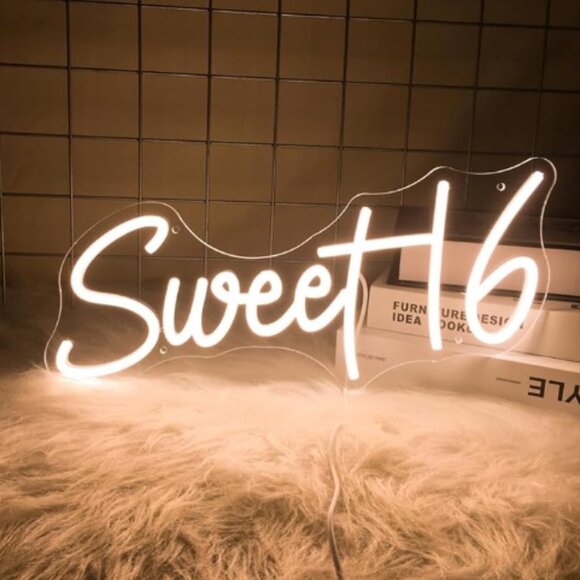 16.8 Inch Sweet 16 Neon Sign, USB Powered with Dimmer Switch 16th Birthday Party - Picture 1 of 2